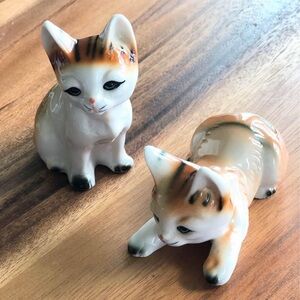 Tabby Cat/Kittens Playful Figurines,Bone China set of 2, Vintage, Made In Taiwan